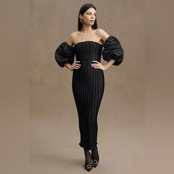 Anthropologie x L'IDÉE Sirene Off-Shoulder Puff-Sleeve Pleated/ size 10 - Picture 1 of 10